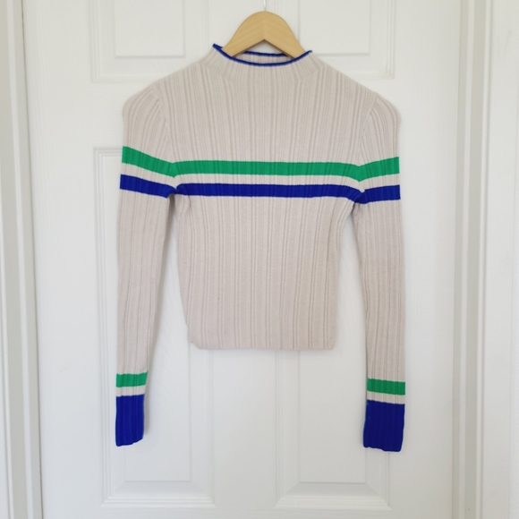 UO BDG Cream Sweater with Blue and Green Stripes Size S - Picture 3 of 5
